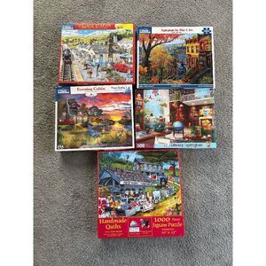 Puzzle Lot of Five, White Mountain, Springbok, SunsOut, 1000 & 500 Scenery